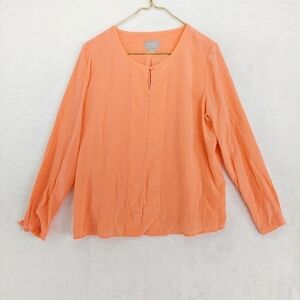 Pure Collection Luxe Coral Peach Orange Silk Long Sleeve Blouse P649